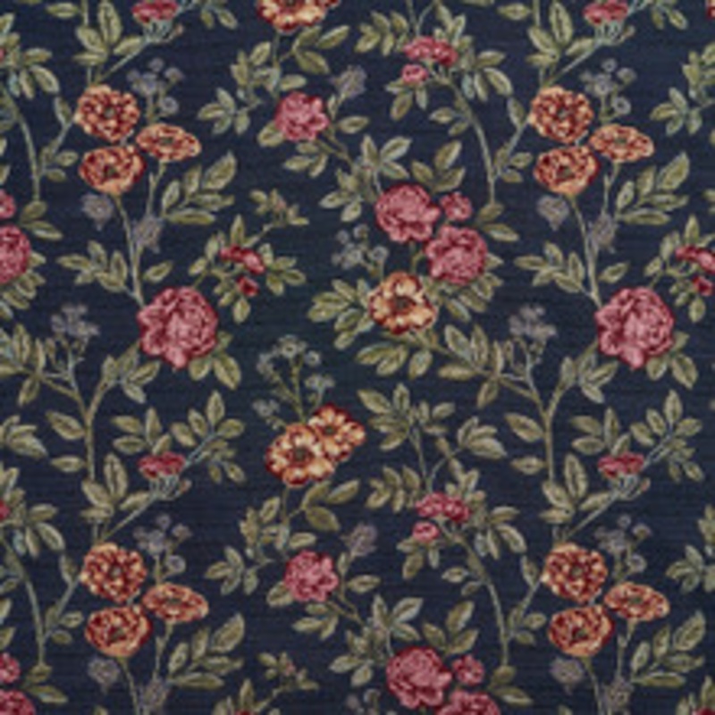 Charlotte Fabric 1979 Navy Bouquet