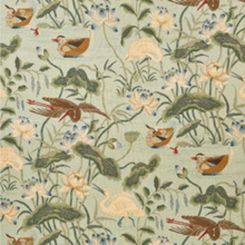 Schumacher Fabric Lotus Garden Aqua 172938
