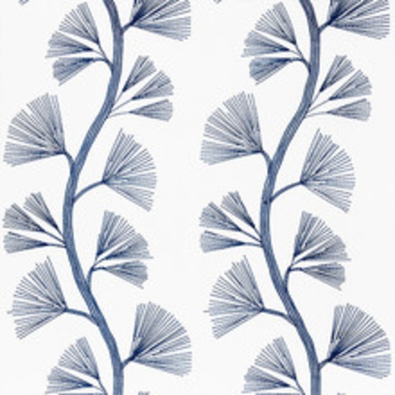 Schumacher Fabric Ginkgo Embroidery Marine 73081