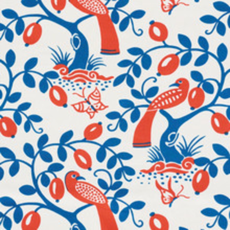 Schumacher Fabric Olive Tree Blue & Red 177471