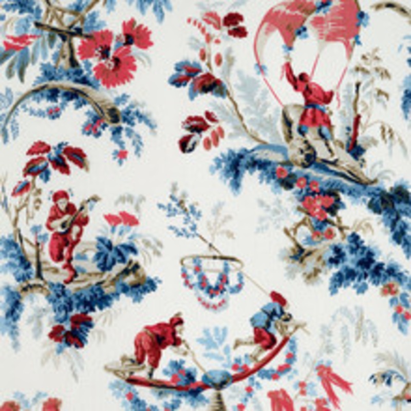 Schumacher Fabric Plaisirs De La Chine Bleu & Rouge 172853