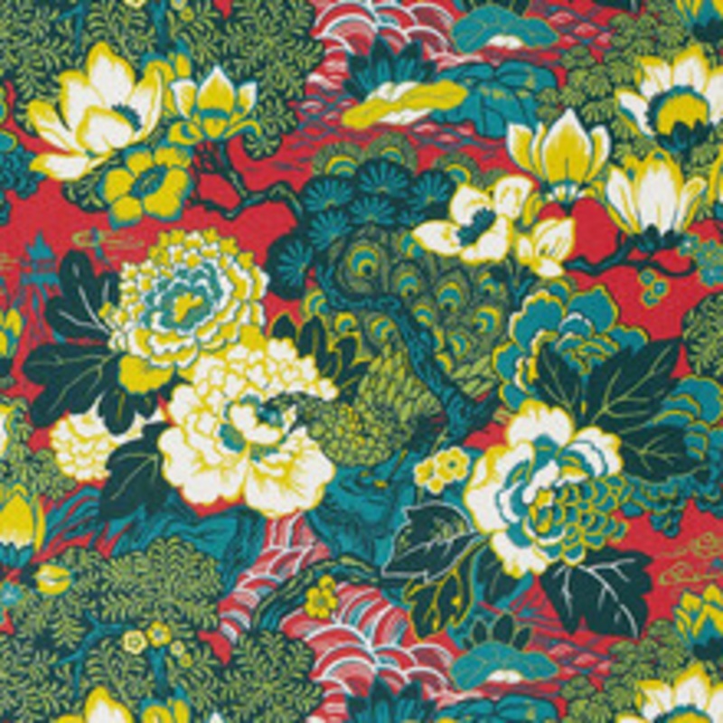 Schumacher Fabric Shanghai Peacock Cerise 175130