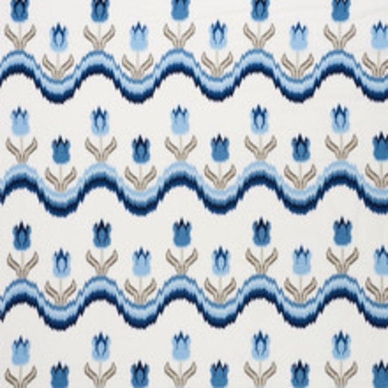Schumacher Fabric Tulip Flamestitch Embroidery Blue 70272