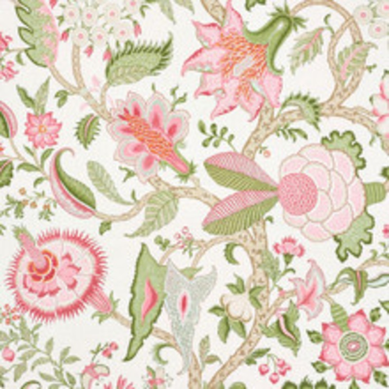 Schumacher Fabric Arborvitae Pink & Leaf 177371