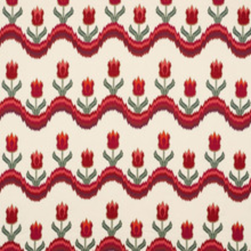 Schumacher Fabric Tulip Flamestitch Embroidery Vermilion 70271