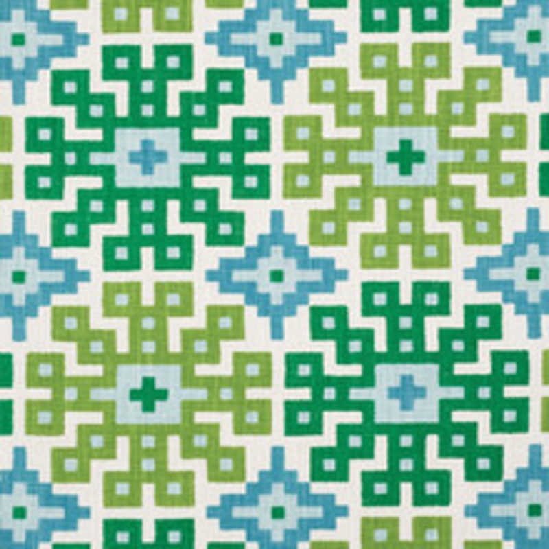 Schumacher Fabric Palmetto Print Lagoon 177450