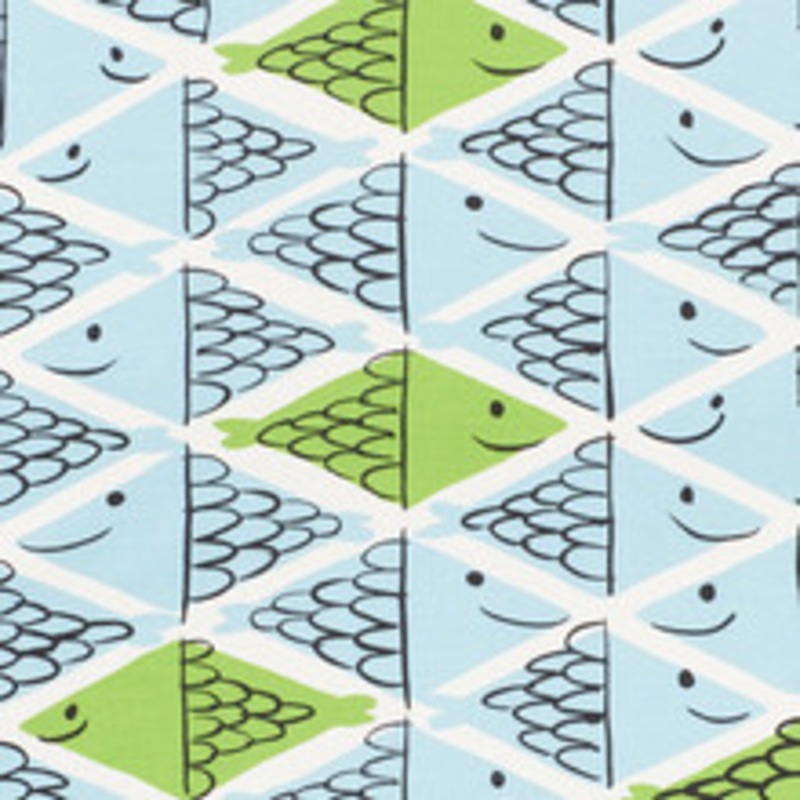 Schumacher Fabric Fish School Aqua & Leaf 178211