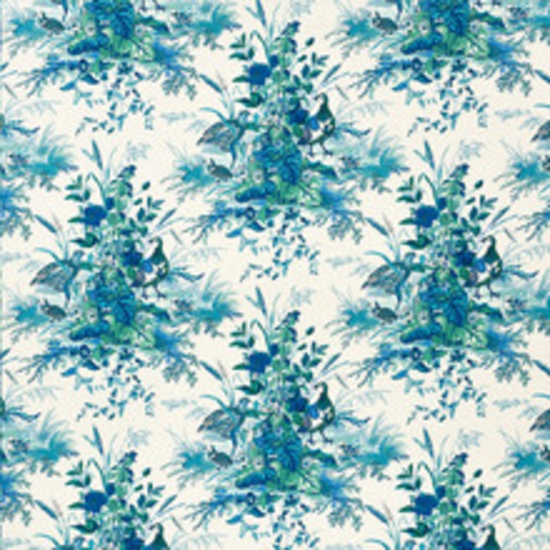 Schumacher Fabric Quail Meadow Peacock 1106044