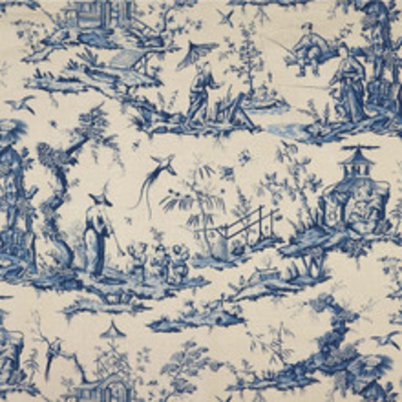 Schumacher Fabric Shengyou Toile Indigo 175800