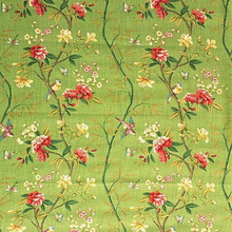 G P & J Baker Fabric Peony & Blossom Apple Green/Brick