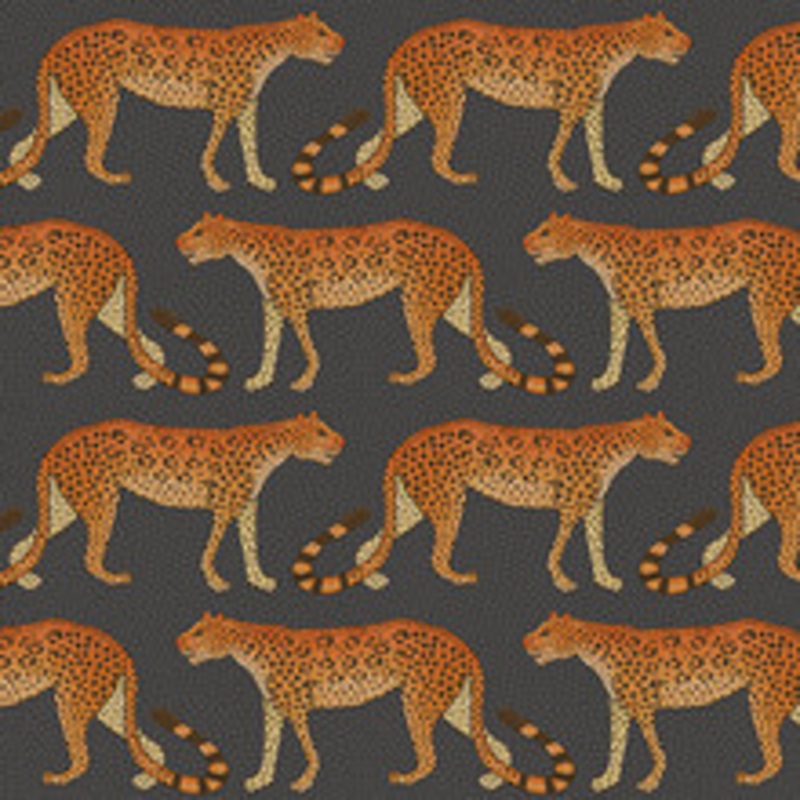Cole & Son Wallcovering Leopard Walk Charcoal & Orange