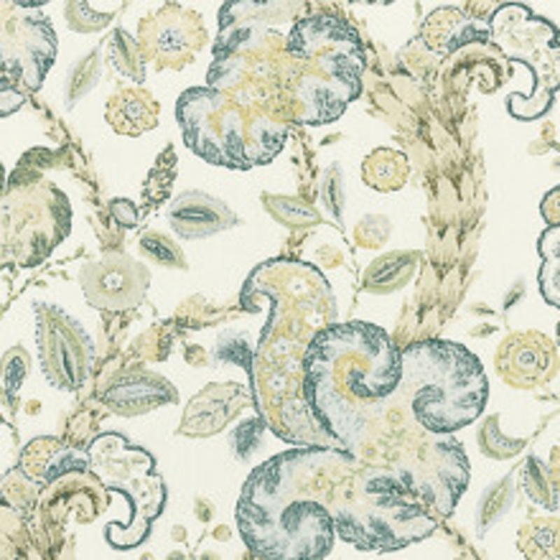 Scalamandre
 Fabric Cumbria Hand Block Print/Aquamarine On Ivory Sc 000116603