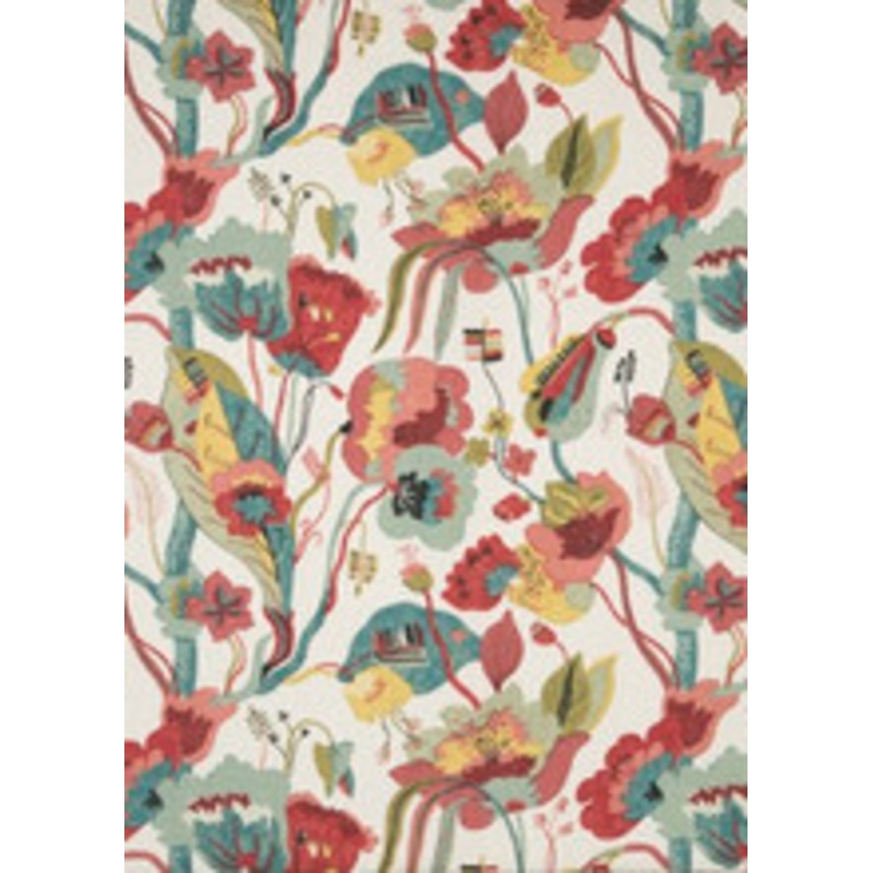 G P & J Baker Fabric California Linen/Teal/Pimento