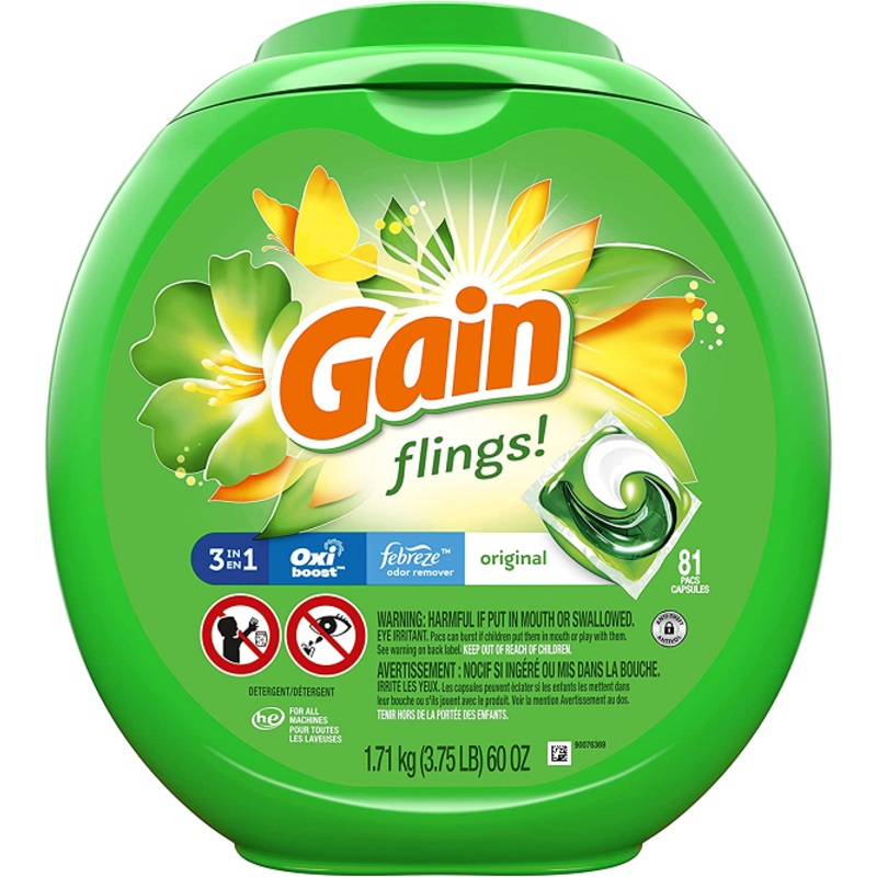 Gain flings Laundry Detergent Soap Pacs, High Efficiency