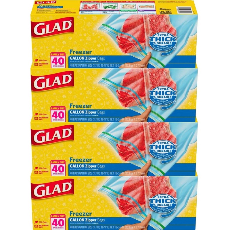 Glad Trash & Food Storage Zipper Food Storage Freezer Bags – 40 Ct 4 Pack | Bigbigmart.com