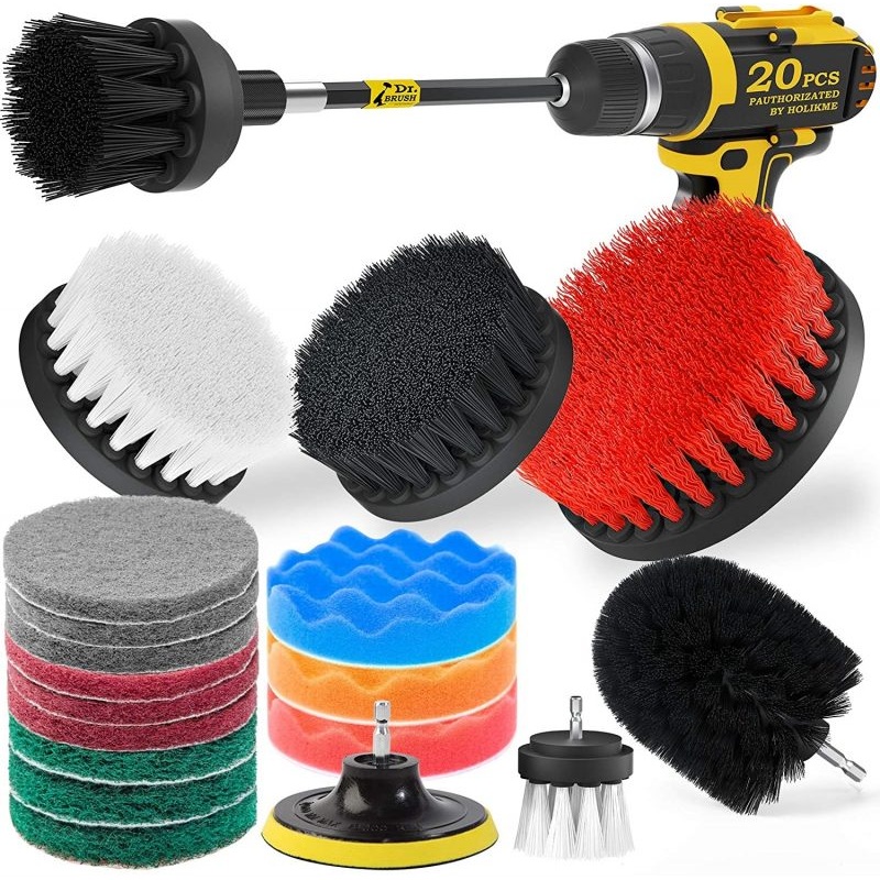 Holikme Drill Brush Attachments Set, Black Scrub Pads & Sponge, 20 Piece.