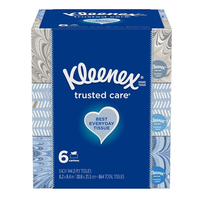 Kleenex Trusted Care Everyday Facial Tissues, 6 Boxes 144 Tissues