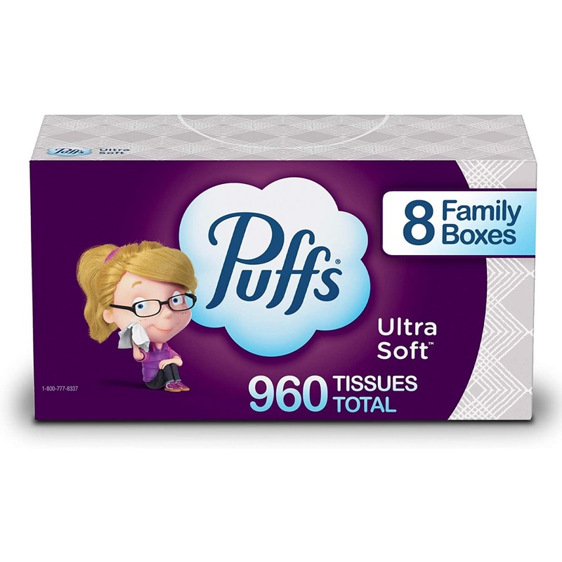 Puffs Ultra Soft Non-Lotion Facial Tissues, 8 Family Boxes
