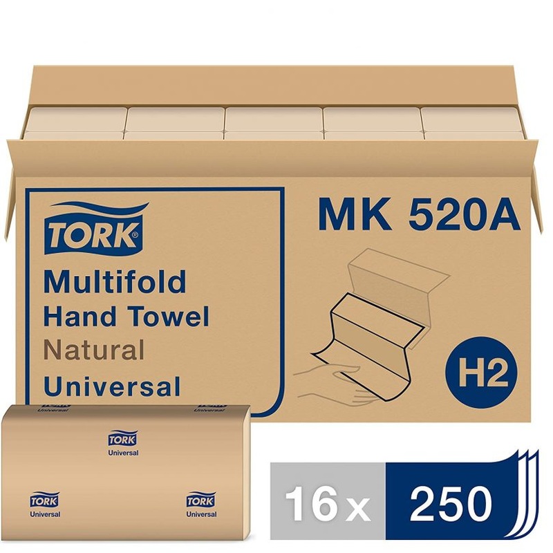 Tork Multifold Hand Towel, Natural, H2, Universal, 250/Pack
