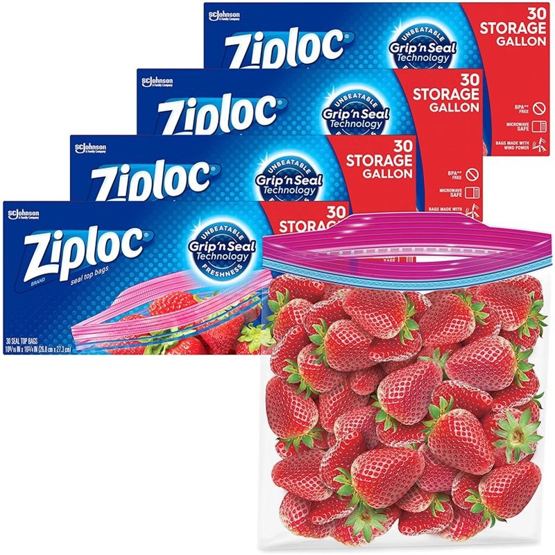 Ziploc Gallon Food Storage Bags, Grip ‘n Seal Technology 30 Count, 4 Pack | Bigbigmart.com