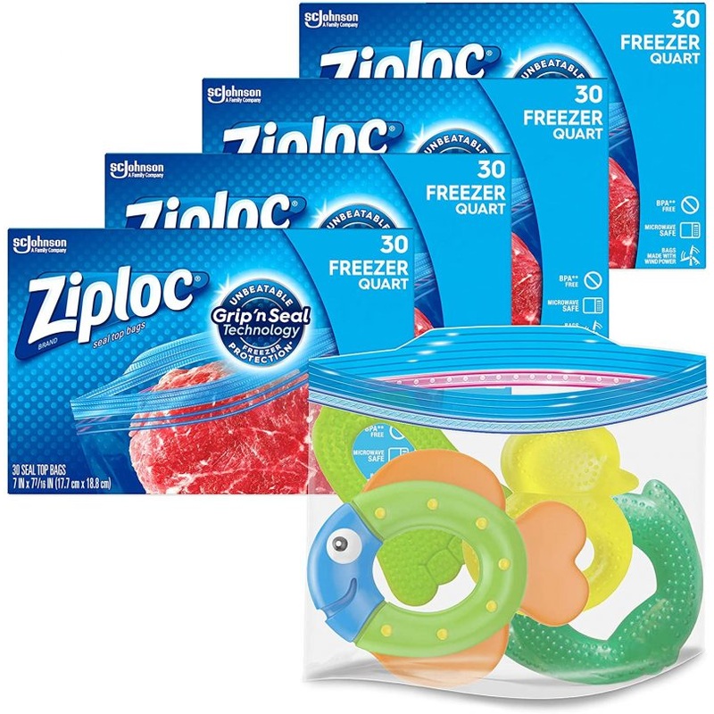 Ziploc Quart Food Storage Freezer Bags, Grip ‘n Seal Technology, 30ct, 4 Pack | Bigbigmart.com