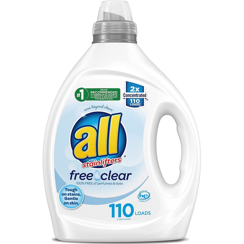 All Liquid Laundry Detergent, Free Clear for Sensitive Skin, 110 Loads | Bigbigmart.com