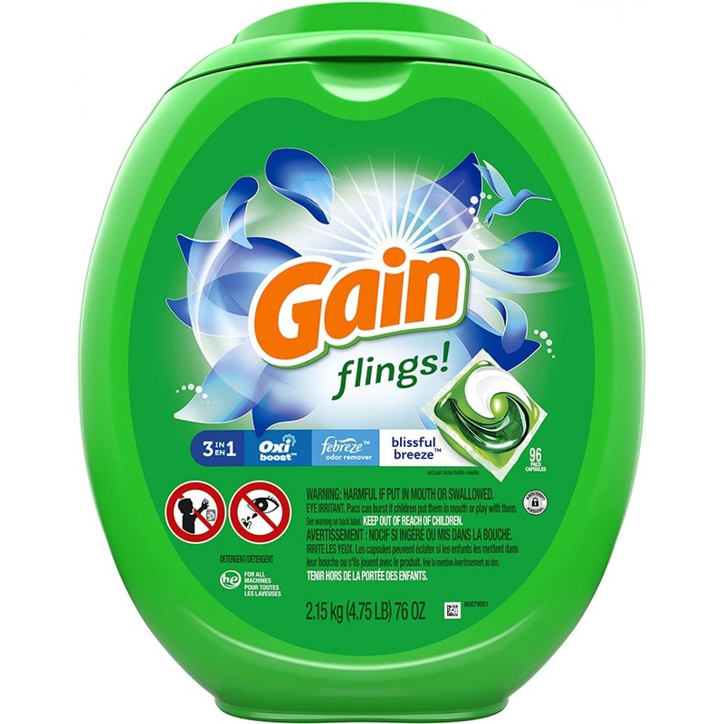 Gain flings! Laundry Detergent Soap Pacs, Blissful Breeze Scent, 96 Count | Bigbigmart.com