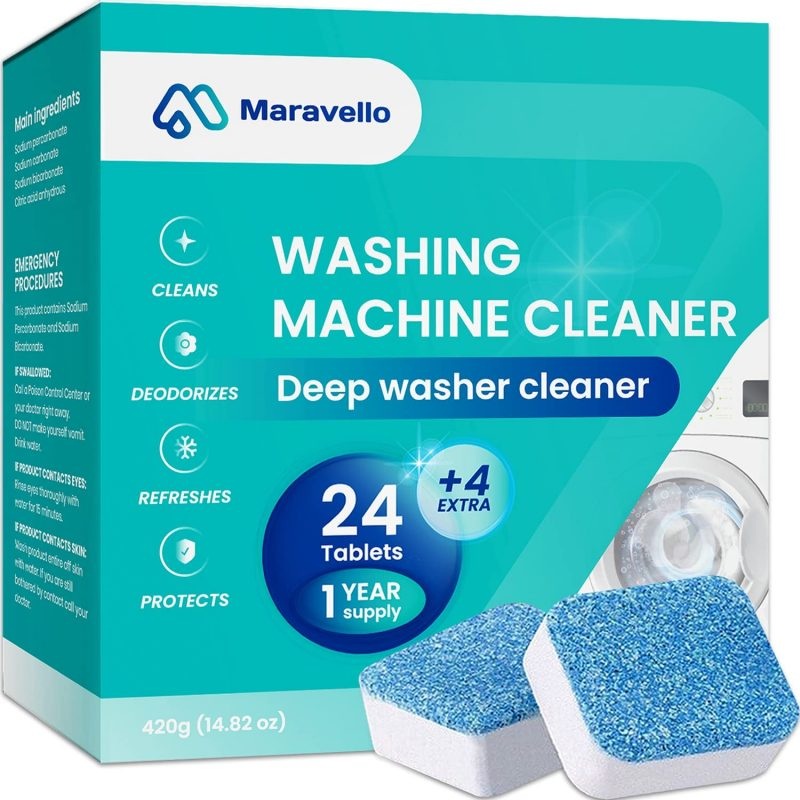 Maravello Washing Machine Cleaner, Solid Washer Deep Cleaning Tablet, 28 Tablets | Bigbigmart.com