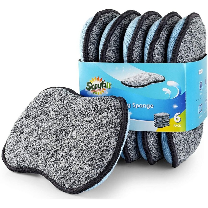Scrub- it Multi-Purpose Scrub Sponges Microfiber Sponge Along (6 Pack, Large) | Bigbigmart.com