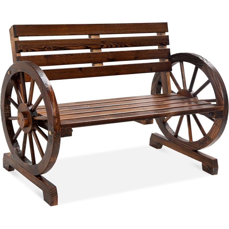 Best Choice Products 2-Person Wooden Wagon Wheel Bench for Backyard, Patio, Porch, Garden, Outdoor Lounge Furniture w/Rustic Country Design, Slatted Seat and Backrest – Brown | Bigbigmart.com