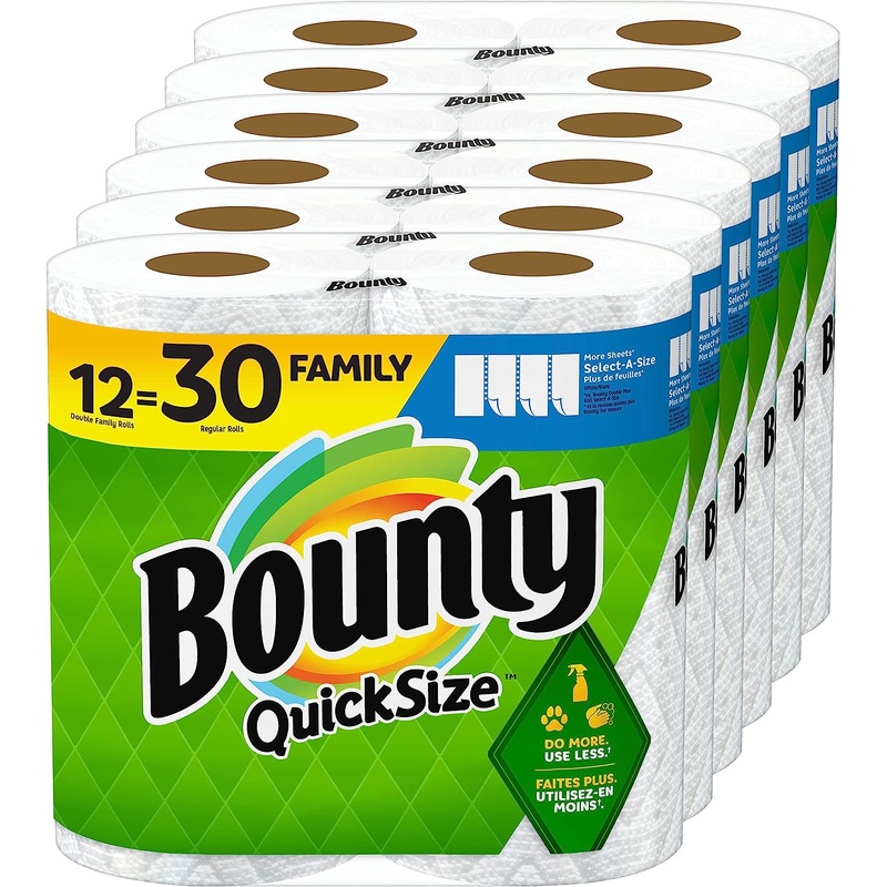 Bounty Quick-Size Paper Towels, White, 12 Family Rolls = 30 Regular Rolls (Packaging May Vary) | Bigbigmart.com