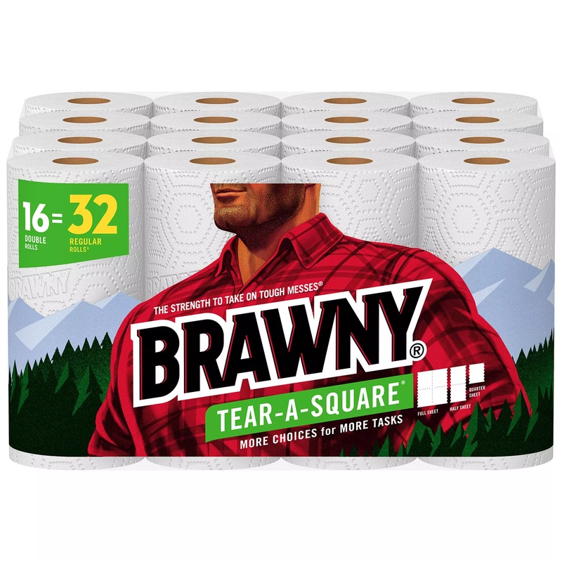 Brawny Tear-A-Square Paper Towels, 16 Double Rolls (120 2-ply sheets/roll, 16 rolls) | Bigbigmart.com