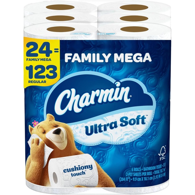 Charmin Ultra Soft Cushiony Touch Toilet Paper, 24 Family Mega Rolls = 123 Regular Rolls | Bigbigmart.com