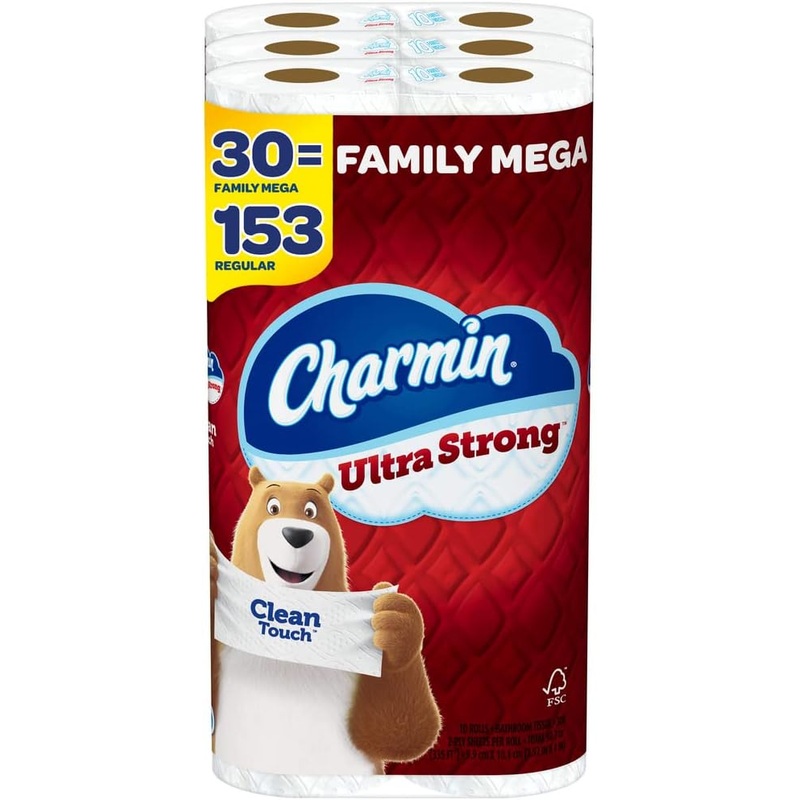 Charmin Ultra Strong Clean Touch Toilet Paper, 30 Family Mega Rolls = 153 Regular Rolls | Bigbigmart.com