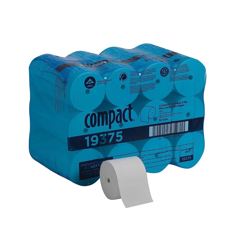 Compact Coreless 2-Ply Recycled Toilet Paper by GP PRO (Georgia-Pacific); 19375; 1;000 Sheets Per Roll; 36 Rolls Per Case | Bigbigmart.com