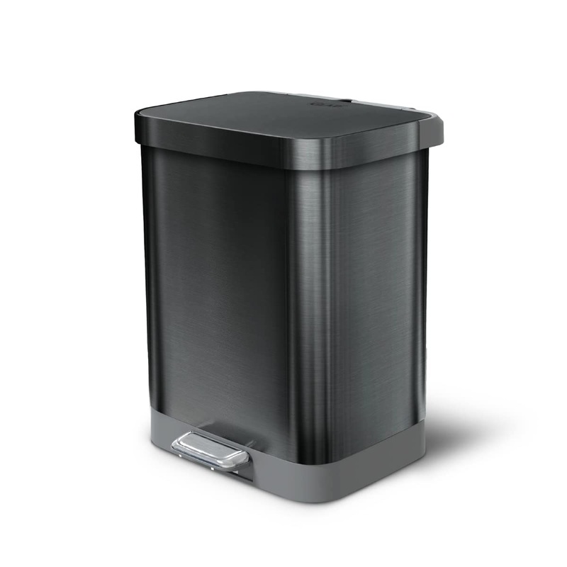 Glad Stainless Steel Step Trash Can with Clorox Odor Protection | Large Metal Kitchen Garbage Bin with Soft Close Lid, Foot Pedal and Waste Bag Roll Holder, 13 Gallon, All Pewter | Bigbigmart.com