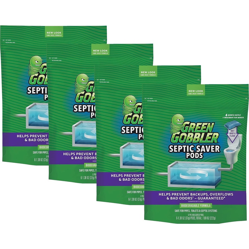 Green Gobbler Septic Saver Bacteria Enzyme Pacs | 2 Year Septic Tank Supply | Septic Tank Teatment Packets | Bigbigmart.com