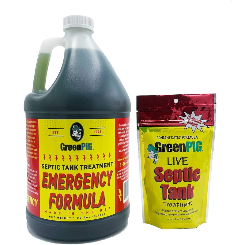 GREEN PIG Septic Tank Treatment Emergency Formula Quickly Breaks Down Clogged or Under-Performing Septic Tanks, Leach Lines and Fields, 1 Gallon | Bigbigmart.com