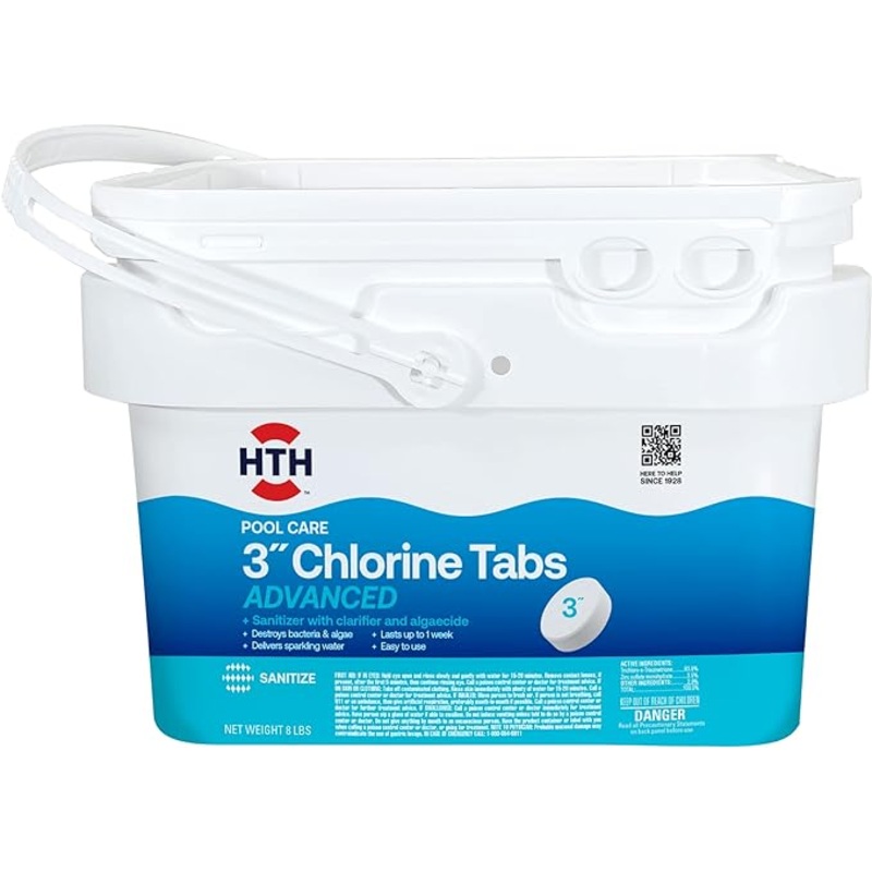 HTH 42053 Swimming Pool Care 3 Chlorine Tabs, Swimming Pool Chlorinating Sanitizer, 8lb | Bigbigmart.com