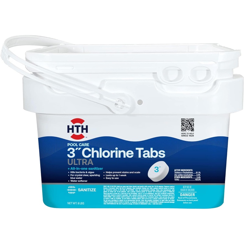 HTH 42056W Swimming Pool Care 3 Chlorine Tabs Ultra, Individually Wrapped Tablets, 8lb | Bigbigmart.com