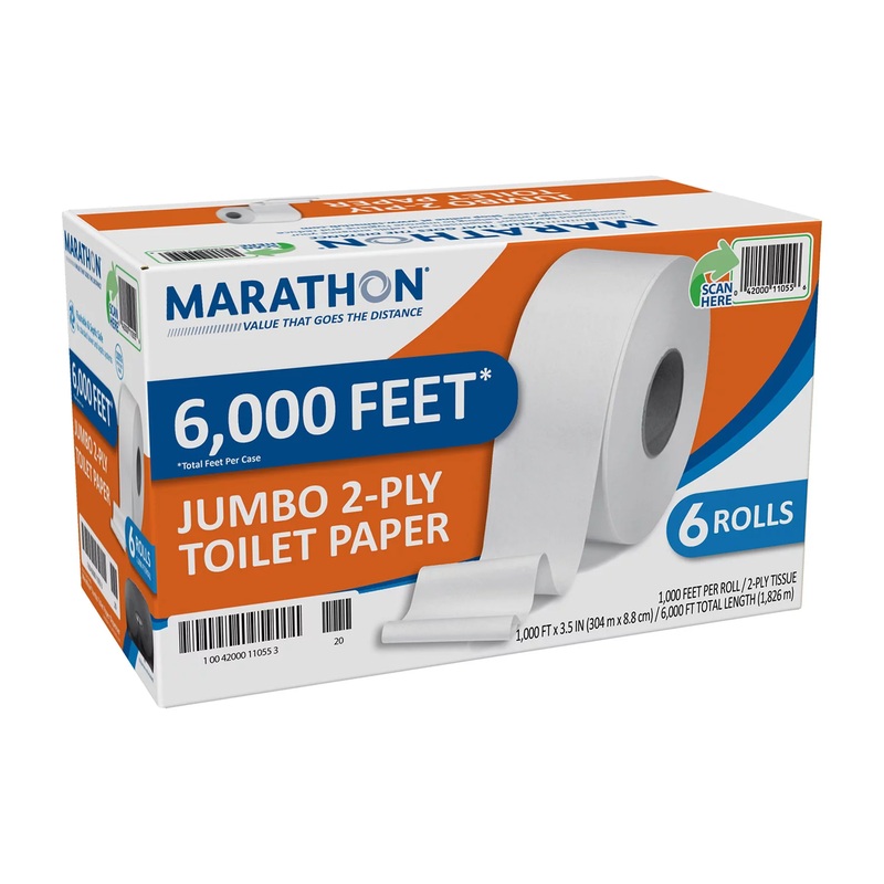 Marathon Jumbo Roll 2-Ply Toilet Paper, Septic Safe (1000 ft./roll, 6 rolls/case) | Bigbigmart.com
