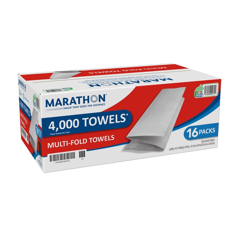 Marathon Multifold 1-Ply Paper Towels, 9.2 x 9.4, White (250 towels/pk., 16 pks./case) | Bigbigmart.com