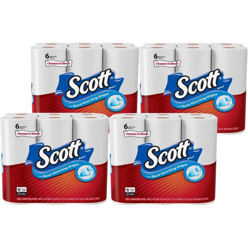 Scott Choose-A-Sheet Regular Roll Paper Towels, 6 Count (Pack of 4) White, Quick Absorbing Ridges for Easy Cleanup | Bigbigmart.com