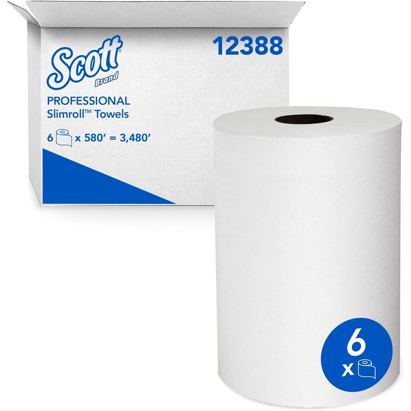 Scott Control Slimroll Hard Roll Paper Towels (12388) with Fast-Drying Absorbency Pockets, White, 6 Rolls / Case, 580′ / Roll | Bigbigmart.com