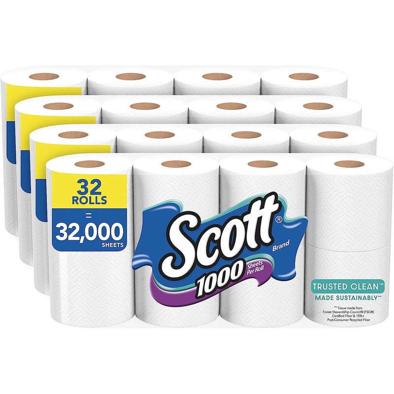 Scott Trusted Clean Toilet Paper, 32 Regular Rolls, Septic-Safe Toilet Tissue, 1-Ply Rolls | Bigbigmart.com