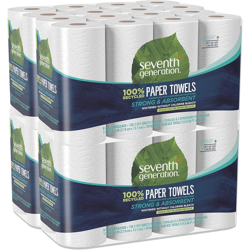 Seventh Generation Paper Towels, 100% Recycled Paper, 2-ply, 8 Count (Pack of 4) | Bigbigmart.com