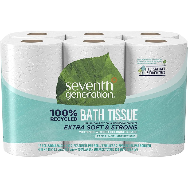 Seventh Generation Toilet Paper Recycled Bath Tissue 4-Pack 100% Recycled Paper 2-ply without Chlorine Bleach 12 Rolls | Bigbigmart.com