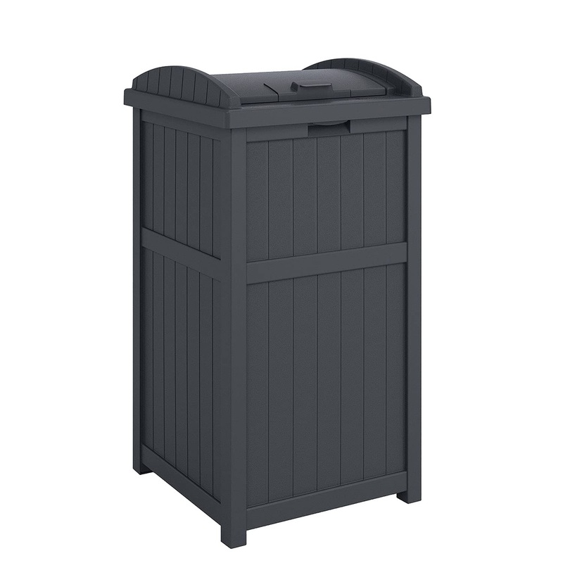 Suncast Trashcan Hideaway 31.5-Inch Tall Outdoor 30 Gallon Durable Garbage Can Trash Waste Bin Container with Latching Lid, Cyberspace | Bigbigmart.com