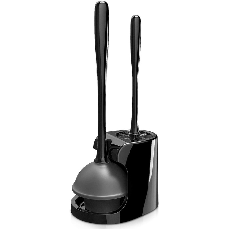 Toilet Plunger and Bowl Brush Combo for Bathroom Cleaning, Black, 1 Set | Bigbigmart.com