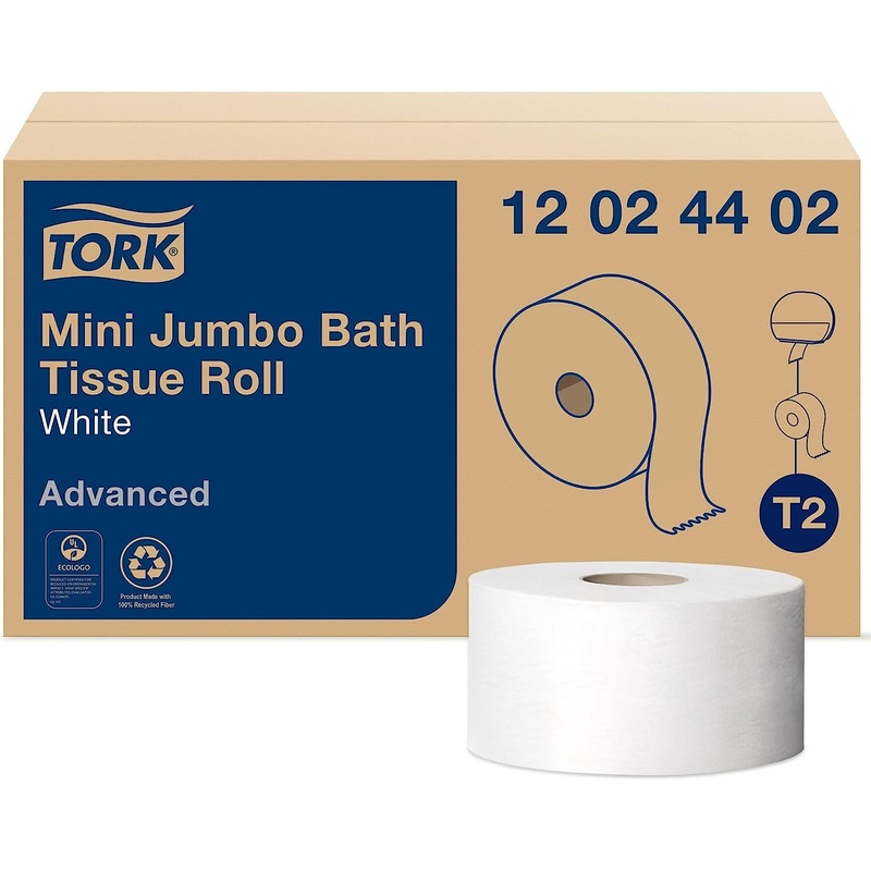 Tork Mini Jumbo Toilet Paper Roll White T2, Advanced, 2-Ply, 12 x 751′, 12024402 | Bigbigmart.com